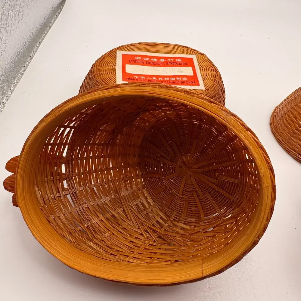 Bamboo Duck Basket Set of 2 Chekiang Chenghsien Woven Mid Century Boho Quirky